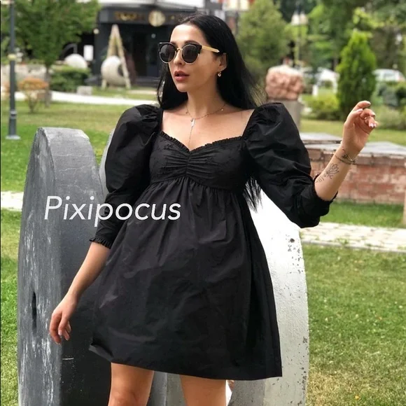 green emerald velvet dress Zara Black Eyelet Embroidered Puff Sleeve Ruffle Tiered A Line Mini Dr   Brie